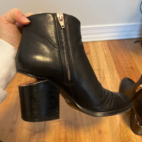 Alexander Wang Gabi Rose Gold Heel Cut Out Chunky Heel Zip Leather Ankle Boots - Picture 8 of 14